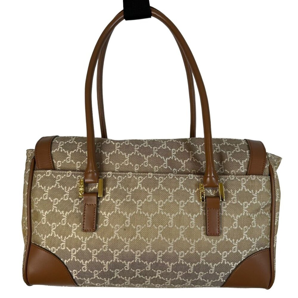 ROBERTA DI CAMERINO Satchel Shoulder Hand Bag Brown Monogram Logo Double Handles - Picture 2 of 15
